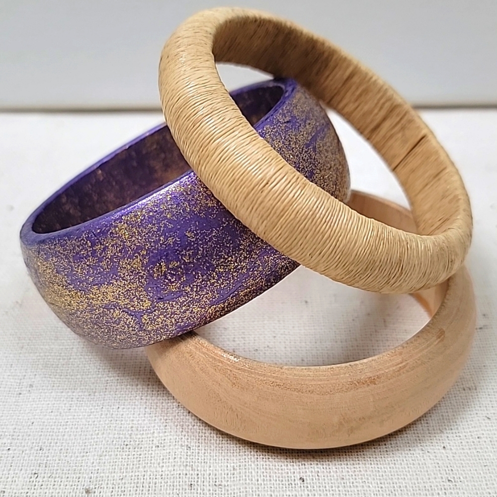 Vintage Wooden Bangle Set of Three
